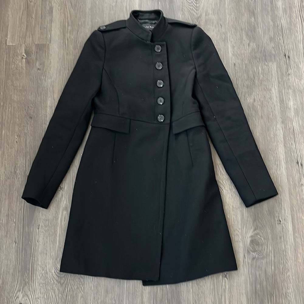 Zara black wool blend mid length black coat XS